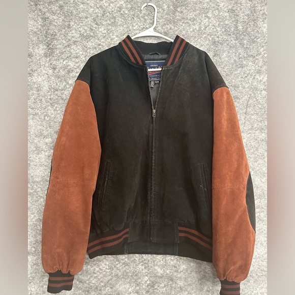 Vintage Varsity Other - Vintage Varsity Letterman Mens Jacket XL Black Brown Elbow Patches Full Zip